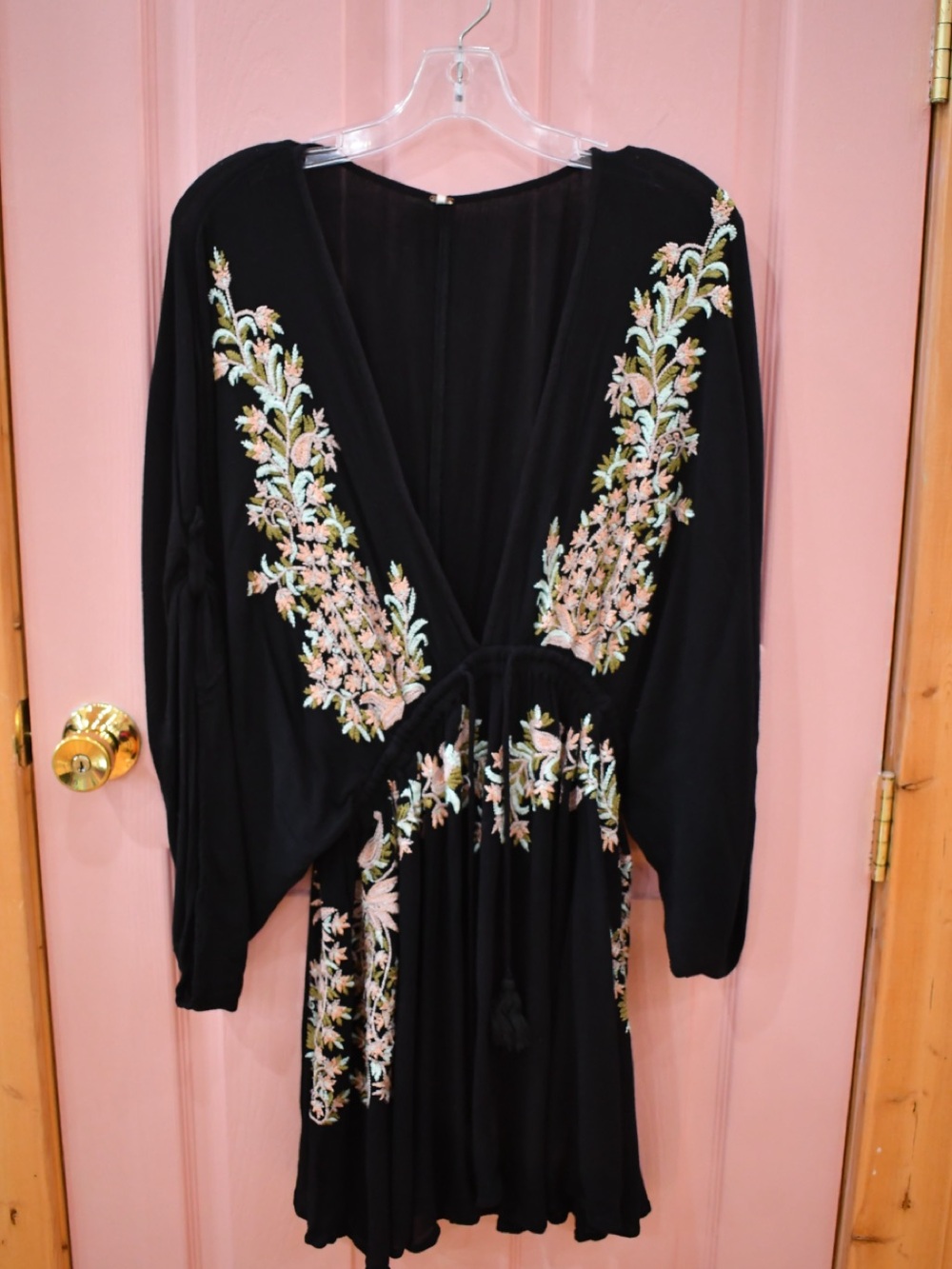 Free People Black Mini Dress with Floral Embroidery M - Picture 4 of 8